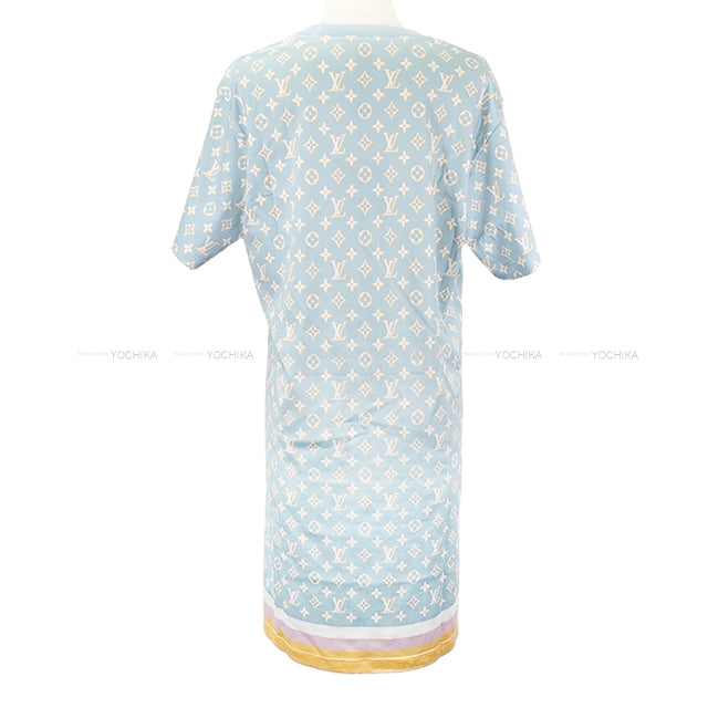 LOUIS VUITTON One‐piece dress Women's Monogram Tshirt Dress Neck Chain Light Blue/White/Yellow/Pink Cotton #XXL Gold HW 1ABYHV[EXCELLENT][Authentic]