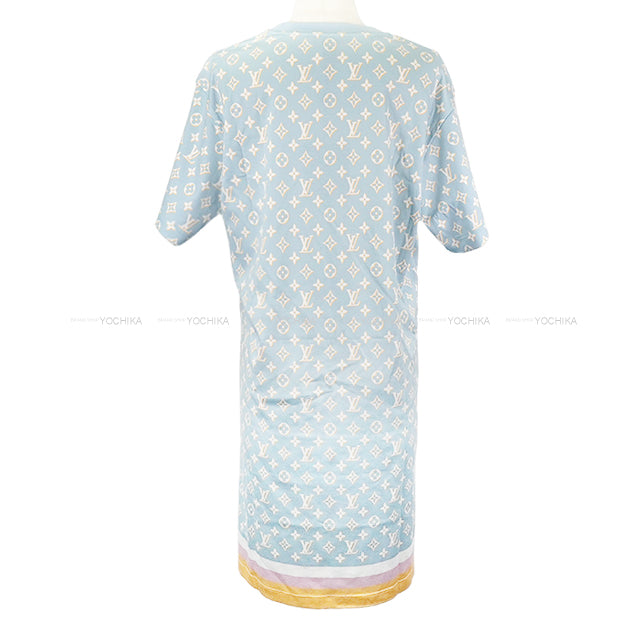 LOUIS VUITTON One‐piece dress Women's Monogram Tshirt Dress Neck Chain Light Blue/White/Yellow/Pink Cotton #XXL Gold HW 1ABYHV[EXCELLENT][Authentic]