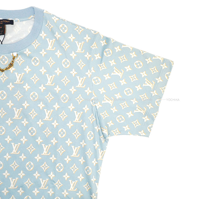 LOUIS VUITTON One‐piece dress Women's Monogram Tshirt Dress Neck Chain Light Blue/White/Yellow/Pink Cotton #XXL Gold HW 1ABYHV[EXCELLENT][Authentic]