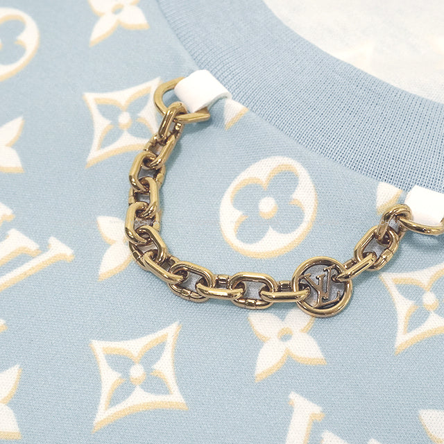 LOUIS VUITTON One‐piece dress Women's Monogram Tshirt Dress Neck Chain Light Blue/White/Yellow/Pink Cotton #XXL Gold HW 1ABYHV[EXCELLENT][Authentic]