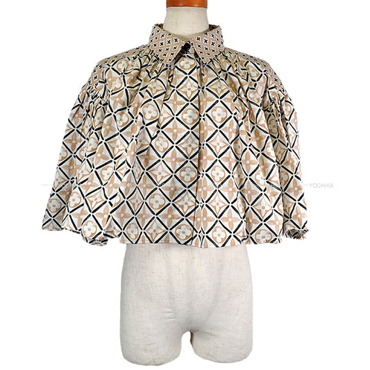 2023SS LOUIS VUITTON Blouse Women's Top Cape By the Pool Cropped Beige/Blanc (White)/Noir (Black) Cotton #38 1ABPW6[EXCELLENT][Authentic]