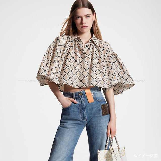 2023SS LOUIS VUITTON Blouse Women's Top Cape By the Pool Cropped Beige/Blanc (White)/Noir (Black) Cotton #38 1ABPW6[EXCELLENT][Authentic]