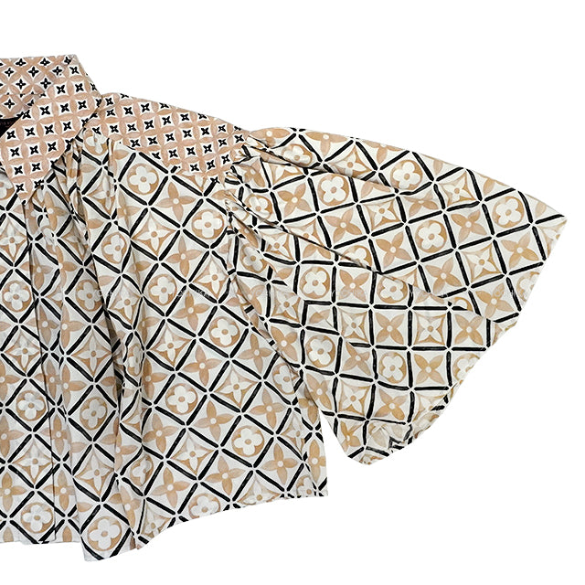 2023SS LOUIS VUITTON Blouse Women's Top Cape By the Pool Cropped Beige/Blanc (White)/Noir (Black) Cotton #38 1ABPW6[EXCELLENT][Authentic]