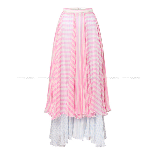 2024SS LOUIS VUITTON skirt Women's Mixed Stripe Tiered Pink/Blue/Blanc (White) Silk #38 1AFOEI[EXCELLENT][Authentic]