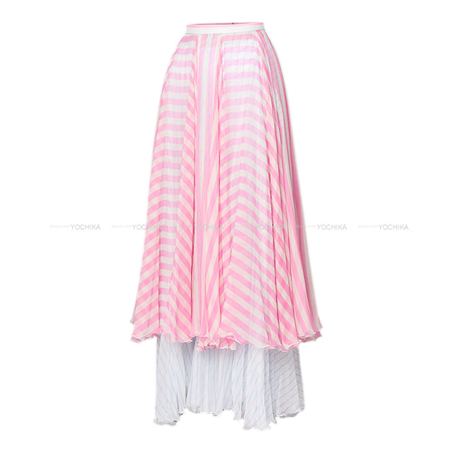 2024SS LOUIS VUITTON skirt Women's Mixed Stripe Tiered Pink/Blue/Blanc (White) Silk #38 1AFOEI[EXCELLENT][Authentic]