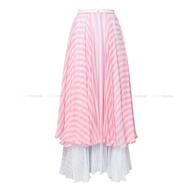 2024SS LOUIS VUITTON skirt Women's Mixed Stripe Tiered Pink/Blue/Blanc (White) Silk #38 1AFOEI[EXCELLENT][Authentic]