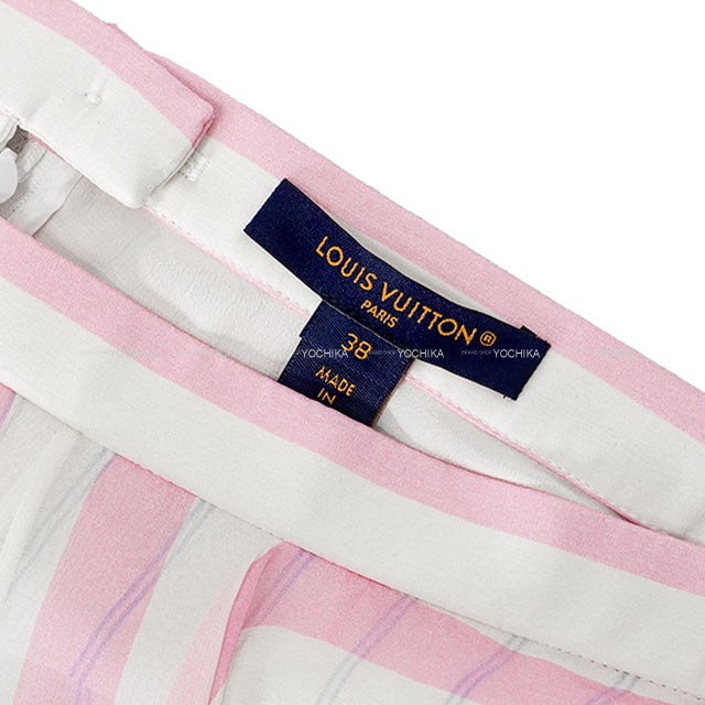 2024SS LOUIS VUITTON skirt Women's Mixed Stripe Tiered Pink/Blue/Blanc (White) Silk #38 1AFOEI[EXCELLENT][Authentic]