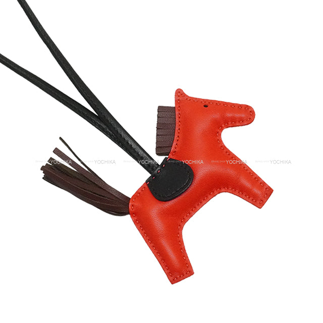 HERMES bag charm Rodeo PM Capucine/Terre/Noir (Black) Agneau Milo Stamp K[BRAND NEW][Authentic]