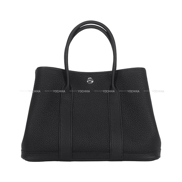 HERMES tote bag Garden Party 30 TPM All Leather Noir (Black) Veau Negonda Silver HW Stamp B[ALMOST NEW][Authentic]