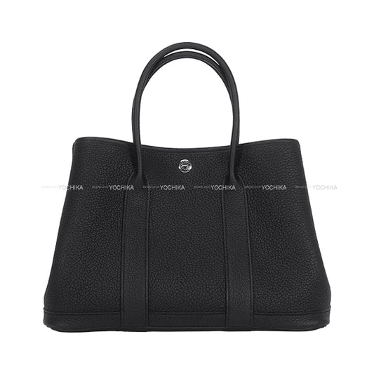 HERMES tote bag Garden Party 30 TPM All Leather Noir (Black) Veau Negonda Silver HW Stamp B[ALMOST NEW][Authentic]