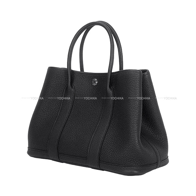 HERMES tote bag Garden Party 30 TPM All Leather Noir (Black) Veau Negonda Silver HW Stamp B[ALMOST NEW][Authentic]