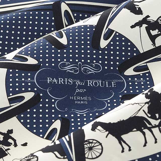 HERMES scarf Bandana Carre 55 PARIS QUI ROULE Marine/White/Black Silk100%[BRAND NEW][Authentic]