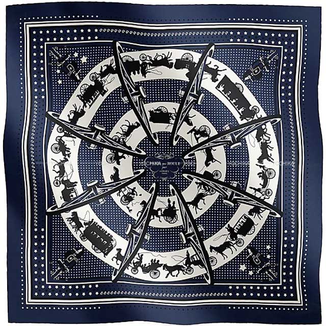 HERMES scarf Bandana Carre 55 PARIS QUI ROULE Marine/White/Black Silk100%[BRAND NEW][Authentic]