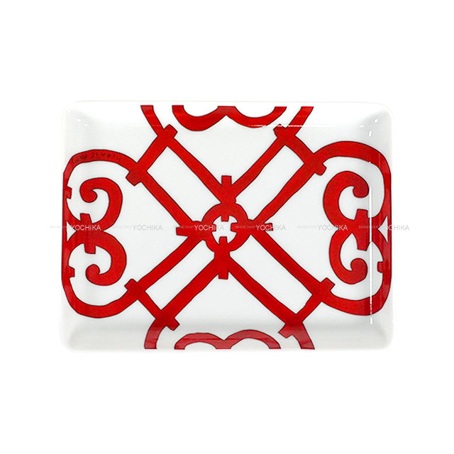 HERMES tableware Tray Guadelquivir PM Blanc (White)/Red Porcelain[BRAND NEW][Authentic]