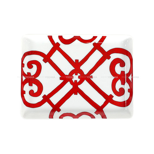 HERMES tableware Tray Guadelquivir PM Blanc (White)/Red Porcelain[BRAND NEW][Authentic]