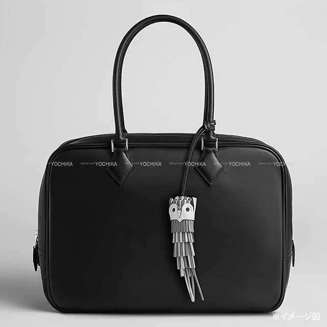 HERMES bag charm Chouette Owl Noir (Black)/Gris Misty/Alezan Agneau Milo/Veau Epsom Stamp W[EXCELLENT][Authentic]
