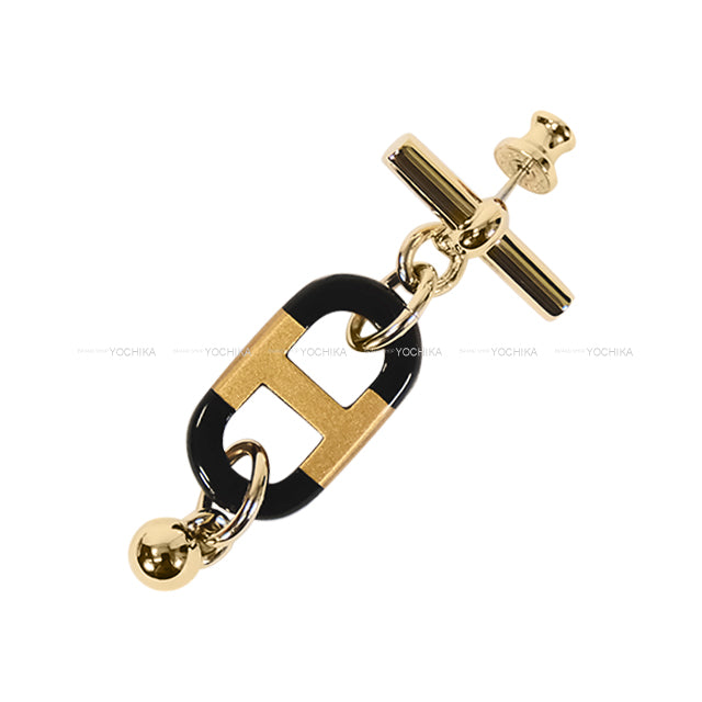 HERMES pierced earring Sur Mer PM Gold/Noir (Black) Buffalo Horn/Metal Gold HW[EXCELLENT][Authentic]
