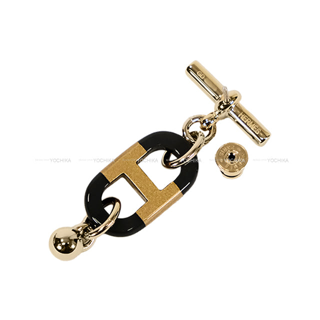 HERMES pierced earring Sur Mer PM Gold/Noir (Black) Buffalo Horn/Metal Gold HW[EXCELLENT][Authentic]
