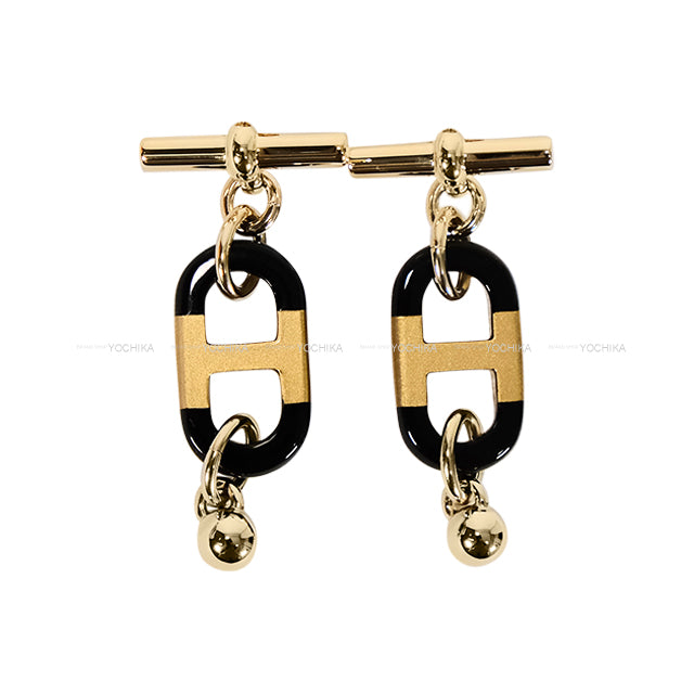 HERMES pierced earring Sur Mer PM Gold/Noir (Black) Buffalo Horn/Metal Gold HW[EXCELLENT][Authentic]