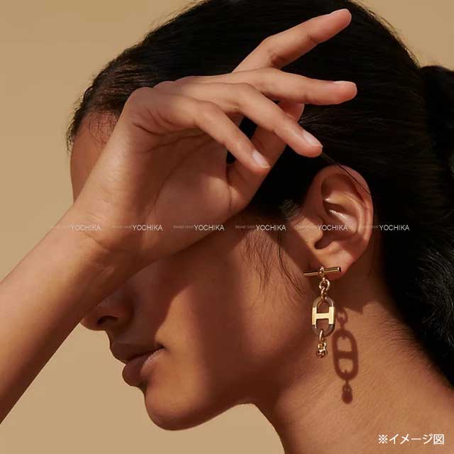 HERMES pierced earring Sur Mer PM Gold/Noir (Black) Buffalo Horn/Metal Gold HW[EXCELLENT][Authentic]