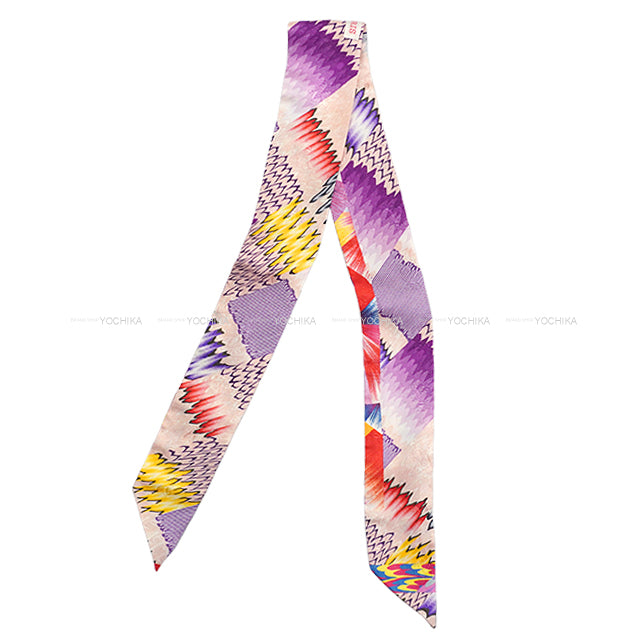 [Pre-loved] 2022 SS HERMES scarf Twilly Kyoto Marble Silk Tattoo Rose/Multicolor Silk100%[LIKE NEW][Authentic]