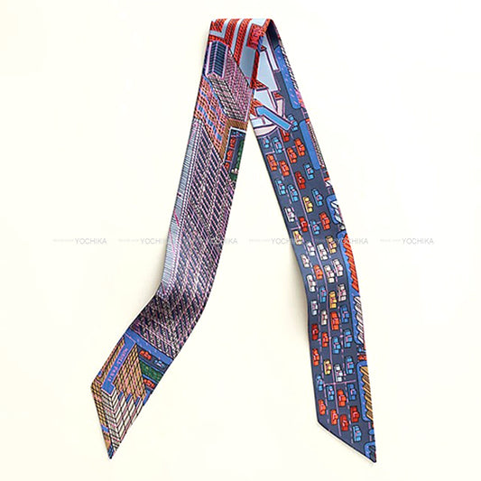 2023AW HERMES scarf Twilly Pantin City Blue /Rose/Vert Silk100%[EXCELLENT][Authentic]