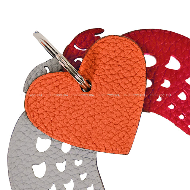 HERMES bag charm Petit H Key Ring Parrot & Heart Inseparable Gris Mouette/Black/Rouge Casaque/White/Chocolat/Terre Battue Veau Togo/Veau Epsom[EXCELLENT][Authentic]