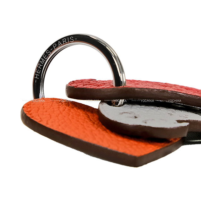 HERMES bag charm Petit H Key Ring Parrot & Heart Inseparable Gris Mouette/Black/Rouge Casaque/White/Chocolat/Terre Battue Veau Togo/Veau Epsom[EXCELLENT][Authentic]
