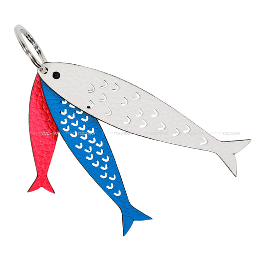 HERMES bag charm Petit H Key Ring Fish White/Bleu France/Bleu Frida/Souffle/Rose Extreme/Gris Mistral Taurillon Clemence/Veau Togo/Veau Epsom Silver HW[EXCELLENT][Authentic]