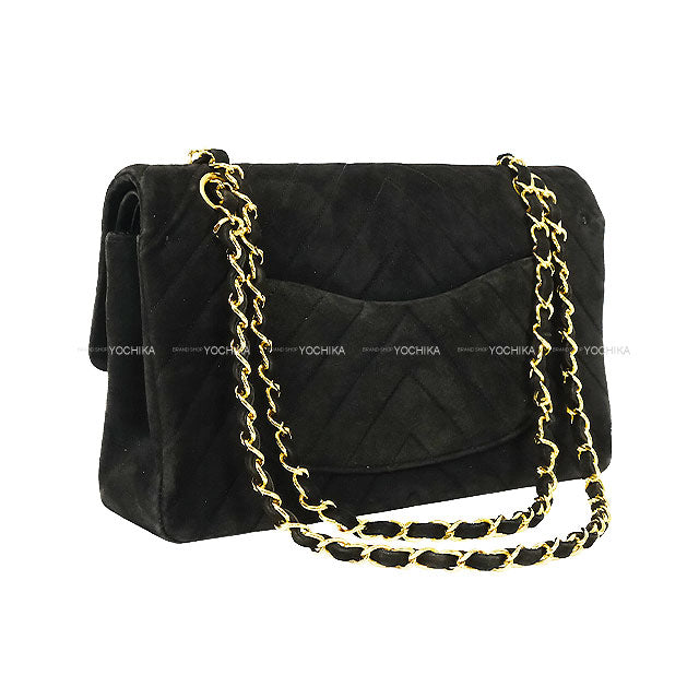 [Pre-loved] CHANEL Shoulder bag Chain W Flap 25 Bag V-Stitch Chevron COCO Mark Vintage Noir (Black) Suede cal Silver HW[USED AB][Authentic]