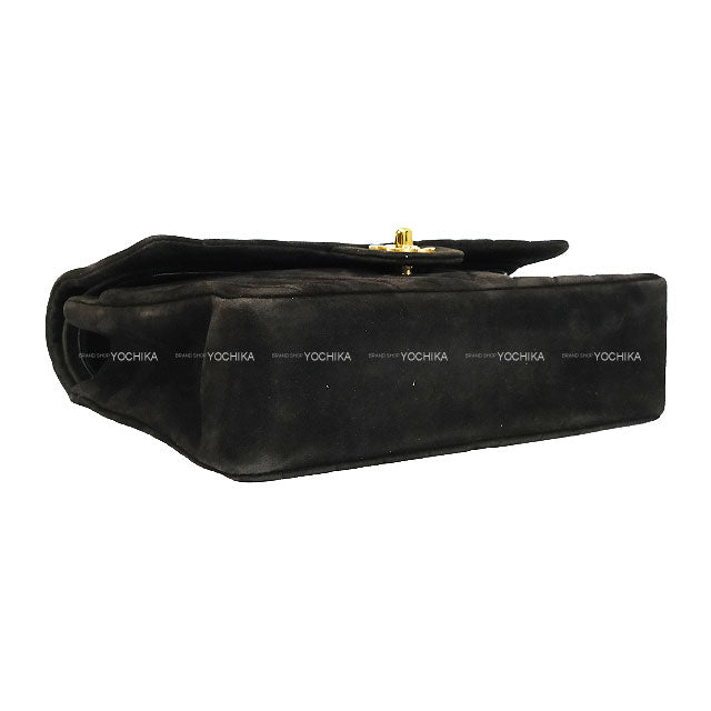 [Pre-loved] CHANEL Shoulder bag Chain W Flap 25 Bag V-Stitch Chevron COCO Mark Vintage Noir (Black) Suede cal Silver HW[USED AB][Authentic]