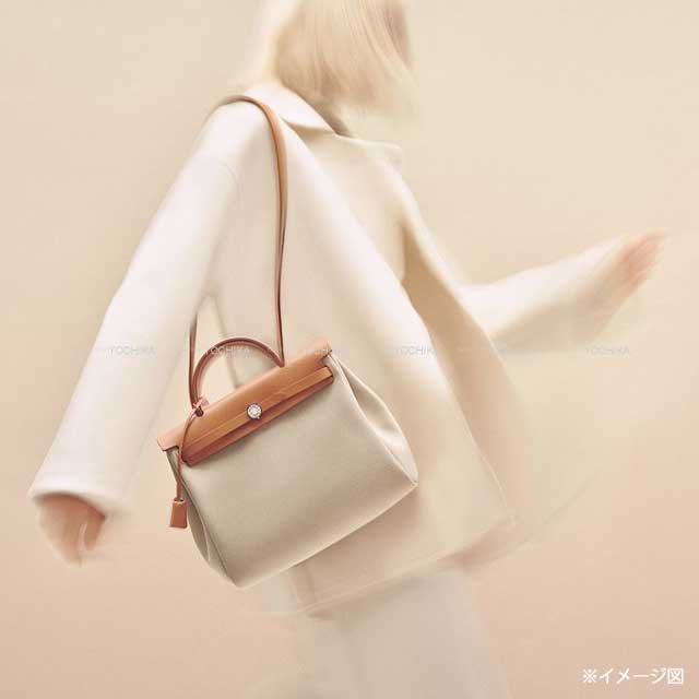 HERMES Shoulder bag HerBag Zip 31 PM Gold/Beton/Fauve Toile Militaire/Vache Hunter Pouch W:9.1" H:5.5" Gold HW Stamp B[EXCELLENT][Authentic]