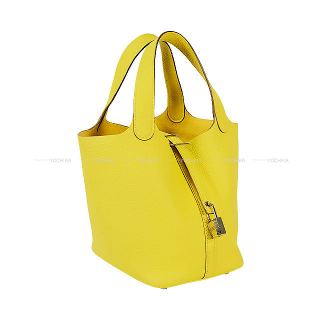 [Pre-loved] HERMES Handbag Picotin Lock 18 PM Lime Taurillon Clemence Silver HW Stamp Z[USED SA][Authentic]