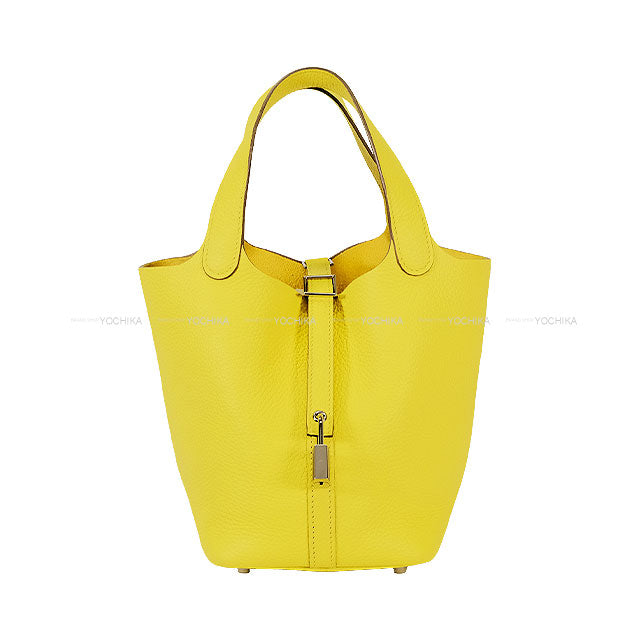 [Pre-loved] HERMES Handbag Picotin Lock 18 PM Lime Taurillon Clemence Silver HW Stamp Z[USED SA][Authentic]