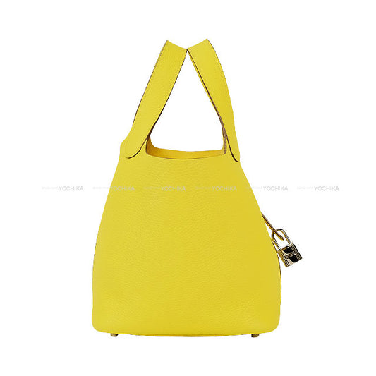 [Pre-loved] HERMES Handbag Picotin Lock 18 PM Lime Taurillon Clemence Silver HW Stamp Z[USED SA][Authentic]