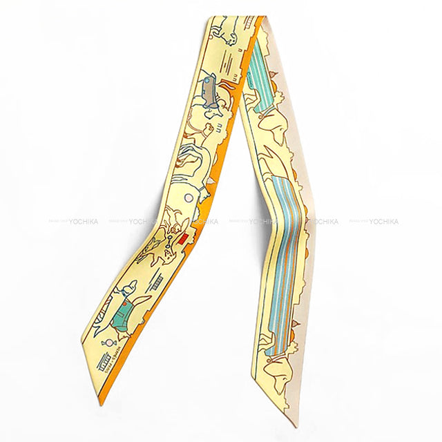 2024SS HERMES scarf Twilly Dog of the Parisian Jaune/Orange/Vert Silk100%[BRAND NEW][Authentic]