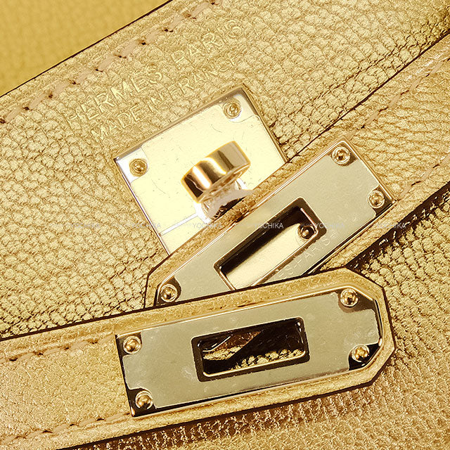 HERMES bag charm Kelly Festival New Dore (Metallic Gold) Chevre Chamkila Champagne Gold HW Stamp K[BRAND NEW][Authentic]