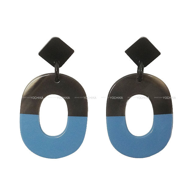 [Pre-loved] HERMES pierced earring Isthme Brown/Blue Buffalo Horn Silver HW[LIKE NEW][Authentic]