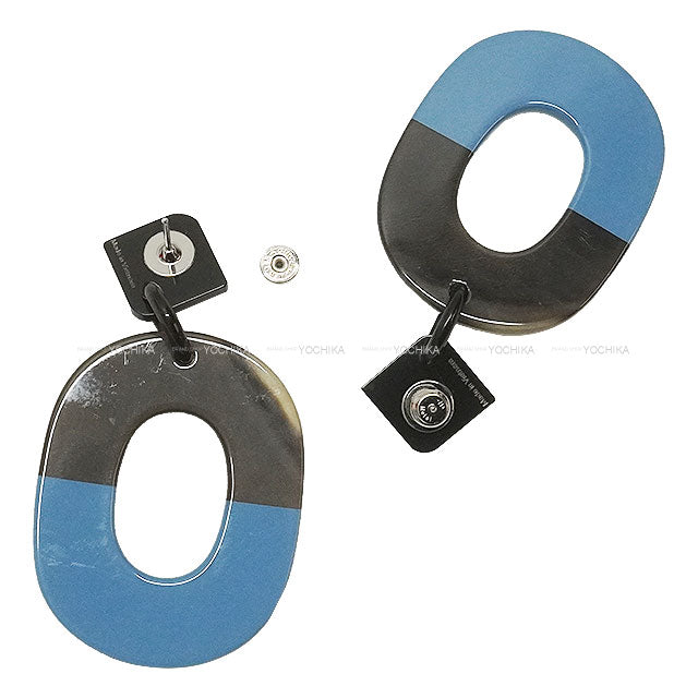 [Pre-loved] HERMES pierced earring Isthme Brown/Blue Buffalo Horn Silver HW[LIKE NEW][Authentic]