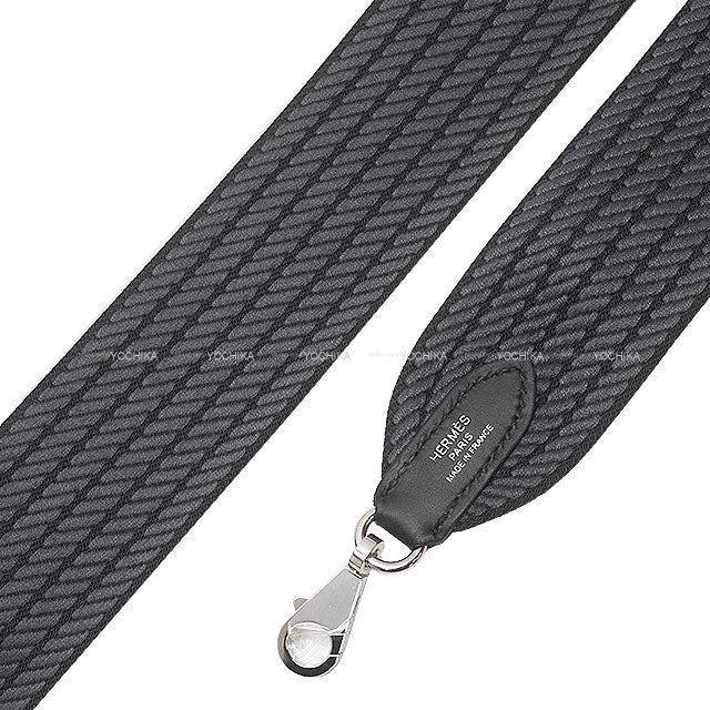 HERMES shoulder strap Bandouliere 50mm 85cm Sangles Cordage Noir (Black)/Gris Misty Toile H/Veau Swift Silver HW Stamp W[BRAND NEW][Authentic]
