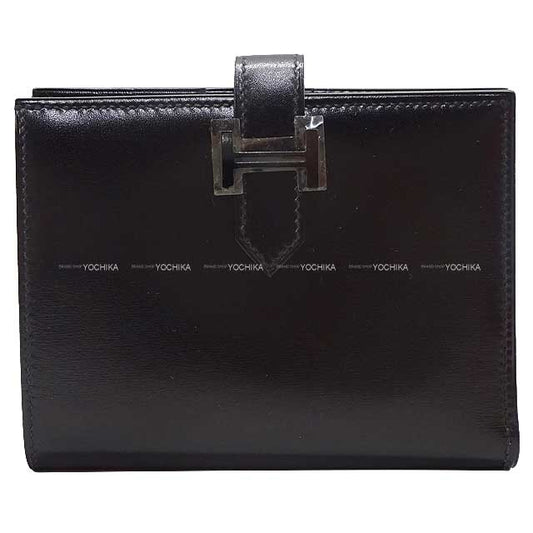 HERMES Bi-fold wallet Bearn Compact Monochrome SO BLACK Noir (Black) Box Calf Black HW Stamp W[BRAND NEW][Authentic]