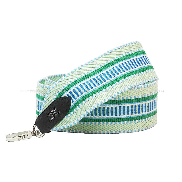HERMES shoulder strap Bandouliere 50mm 85cm Sangles Caval Vertpale/Vertfiz/Black Toile H/Veau Swift Silver HW Stamp W[BRAND NEW][Authentic]