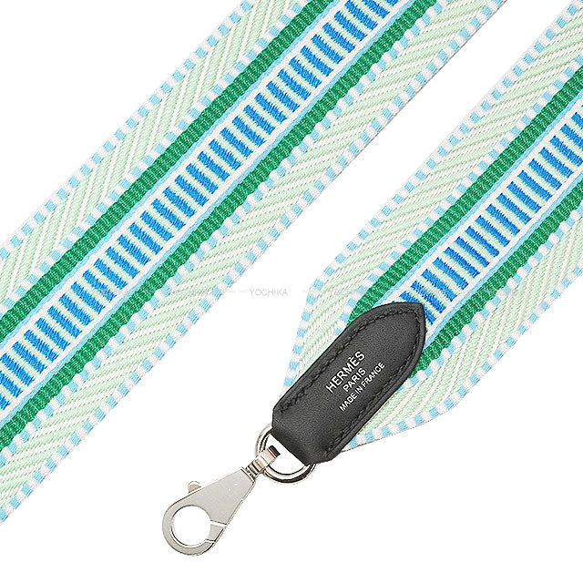 HERMES shoulder strap Bandouliere 50mm 85cm Sangles Caval Vertpale/Vertfiz/Black Toile H/Veau Swift Silver HW Stamp W[BRAND NEW][Authentic]
