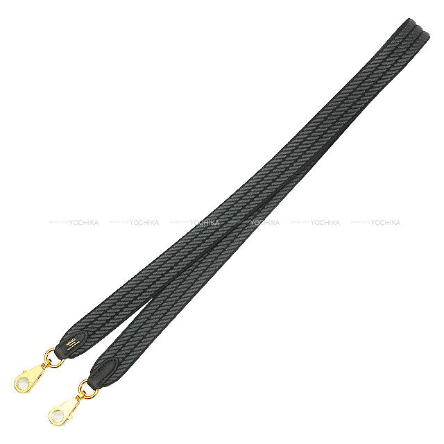 HERMES shoulder strap Bandouliere 25mm 85cm Sangles Caval Noir (Black)/Gris Misty Toile H/Veau Swift Gold HW Stamp W[BRAND NEW][Authentic]