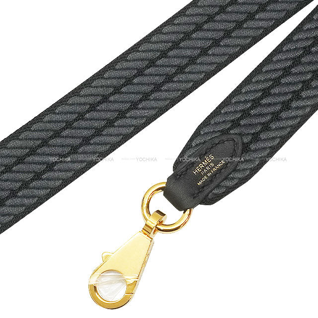 HERMES shoulder strap Bandouliere 25mm 85cm Sangles Caval Noir (Black)/Gris Misty Toile H/Veau Swift Gold HW Stamp W[BRAND NEW][Authentic]