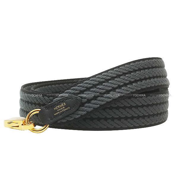 HERMES shoulder strap Bandouliere 25mm 85cm Sangles Caval Noir (Black)/Gris Misty Toile H/Veau Swift Gold HW Stamp W[BRAND NEW][Authentic]