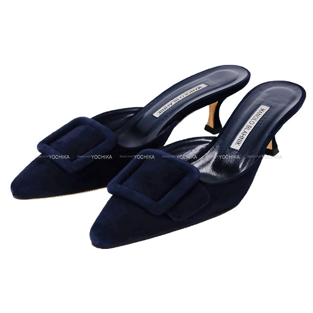 [Pre-loved] MANOLO BLAHNIK pumps MAYSALE Navy Suede #37 9XX-0246-0006[LIKE NEW][Authentic]