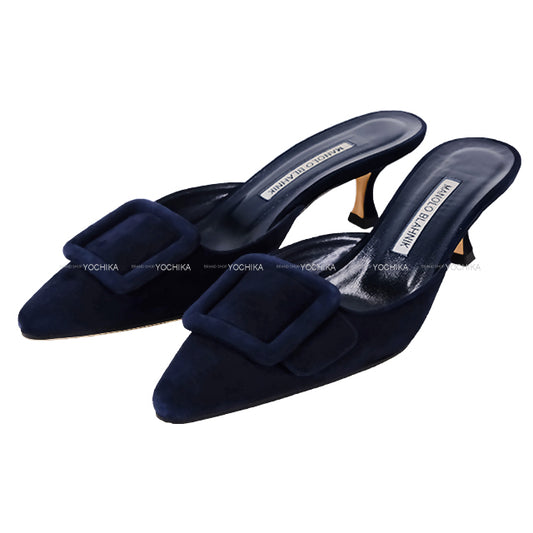 [Pre-loved] MANOLO BLAHNIK pumps MAYSALE Navy Suede #37 9XX-0246-0006[LIKE NEW][Authentic]