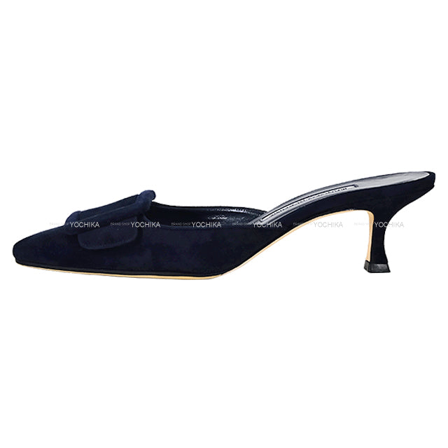 [Pre-loved] MANOLO BLAHNIK pumps MAYSALE Navy Suede #37 9XX-0246-0006[LIKE NEW][Authentic]