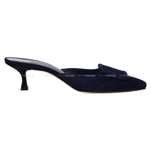 [Pre-loved] MANOLO BLAHNIK pumps MAYSALE Navy Suede #37 9XX-0246-0006[LIKE NEW][Authentic]